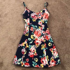 Tunic top- navy blue with floral designs. Size S